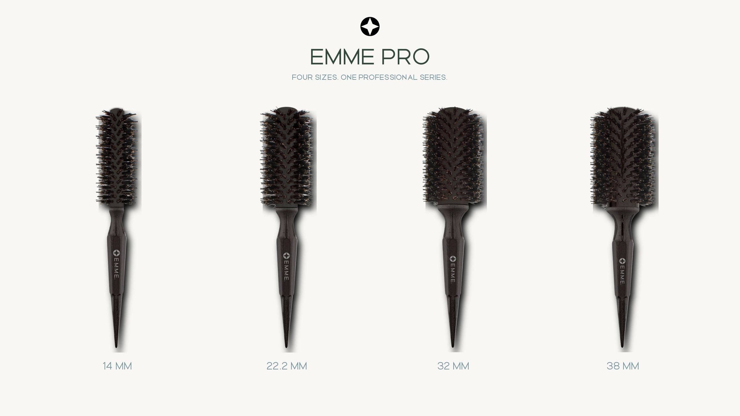 EMME Pro round brush series in 14, 22.2, 32 and 38 mm
