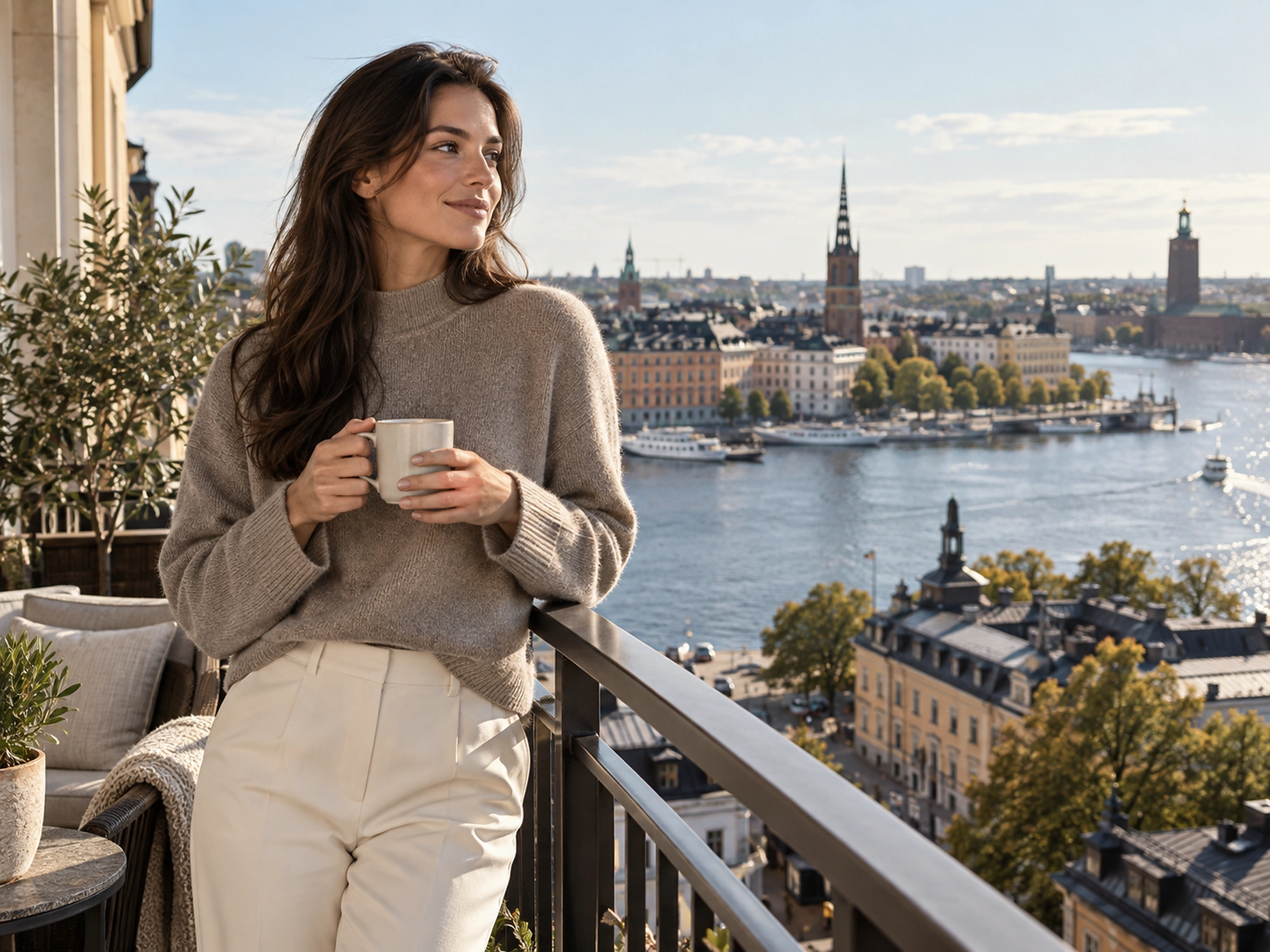 Swedish brunette overlooking Stockholm